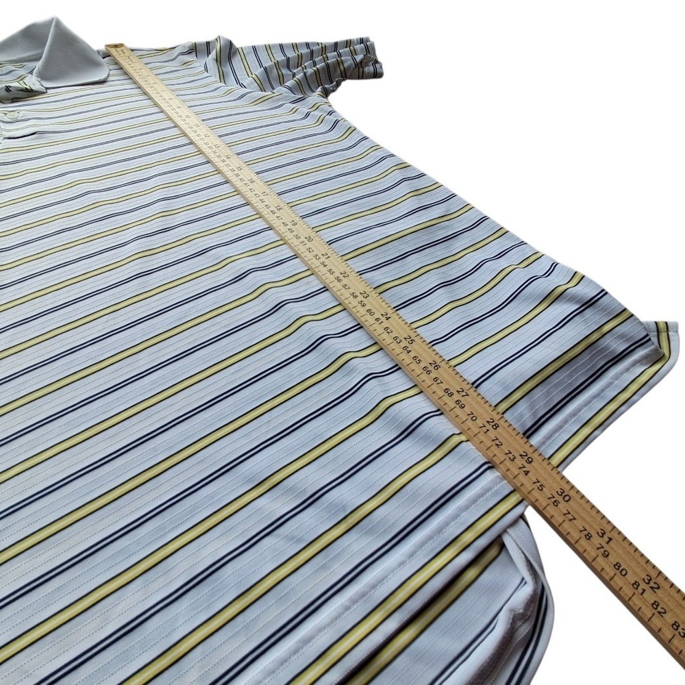Adidas Golf Mens 2XL Striped Polo Shirt White Blue Yellow Short Sleeve RN 88387 - Picture 4 of 11